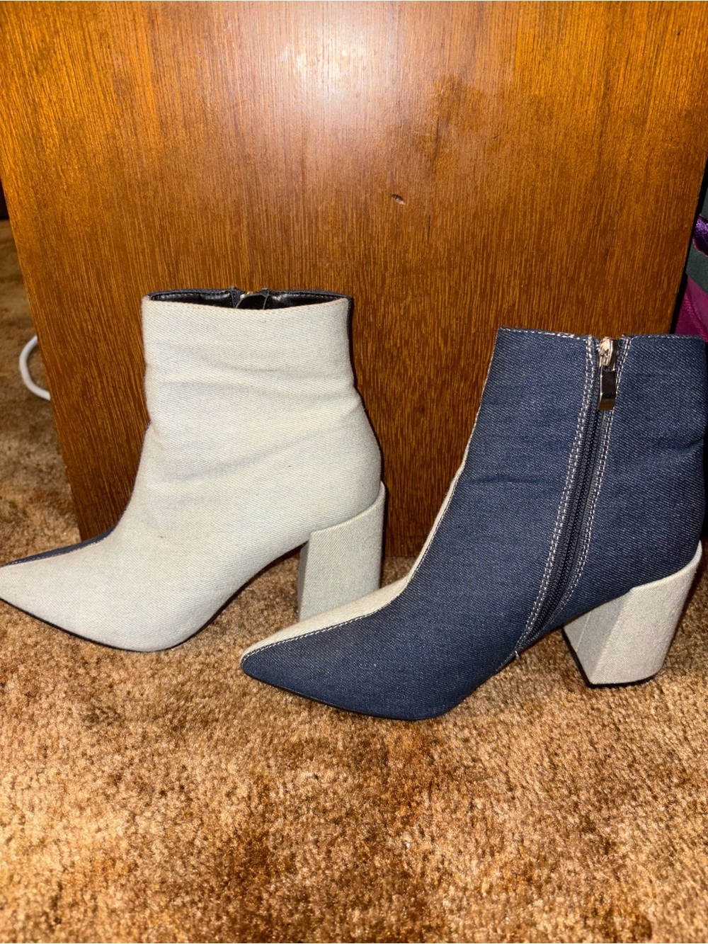 Women’s Two-Tone Denim Ankle Boots - Light Gray & Navy